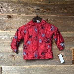 NWT Marvel Spiderman Superhero Lightweight Hooded Rain Jacket Full Zip Unisex